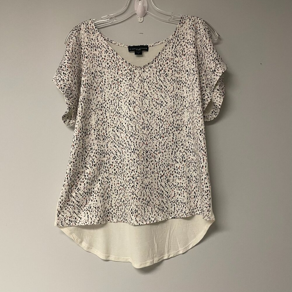 Simply Styled Womens Medium Cold Shoulder High Low Print Cream Short Sleeve Top